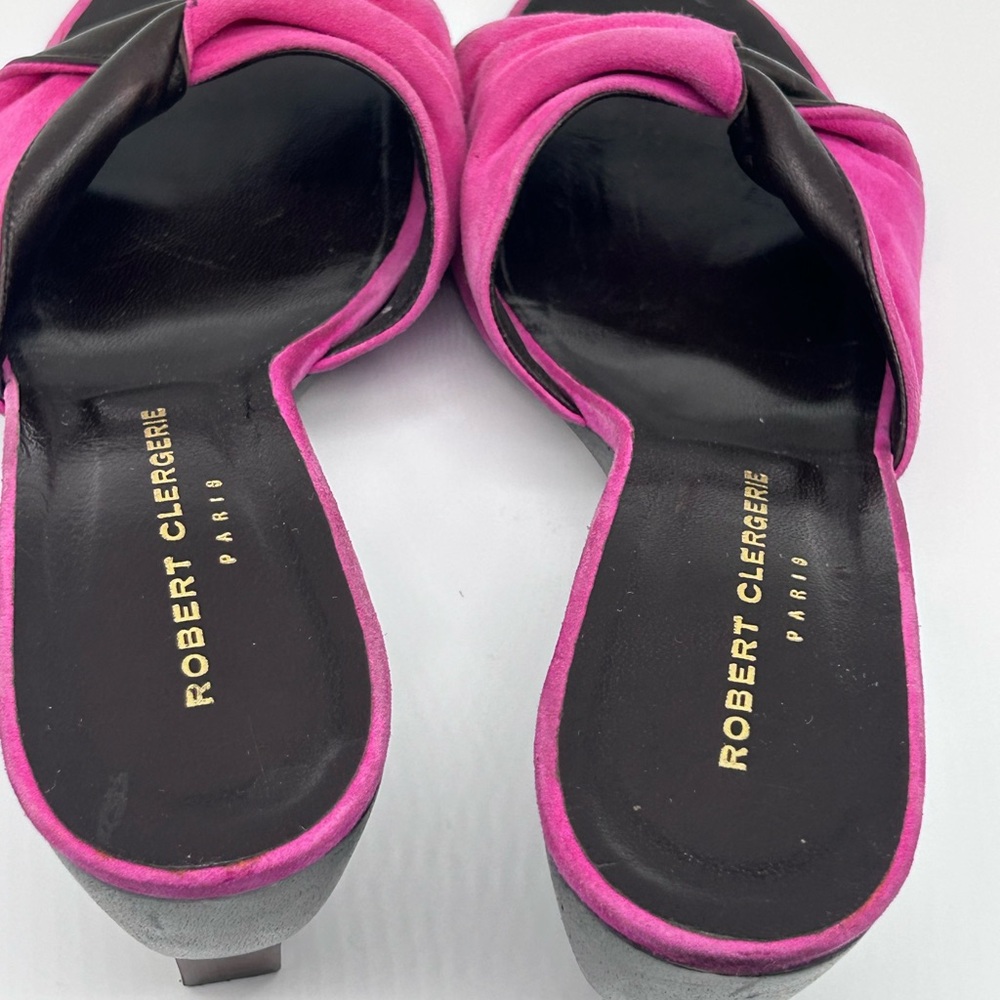 Robert Clergerie Pink Suede Knot Wedge Sandals - Picture 8 of 16